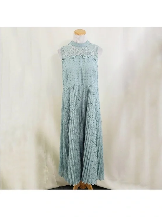 ASOS DESIGN high neck sleeveless pleated lace midi dress sage green size 10 - Picture 2 of 7
